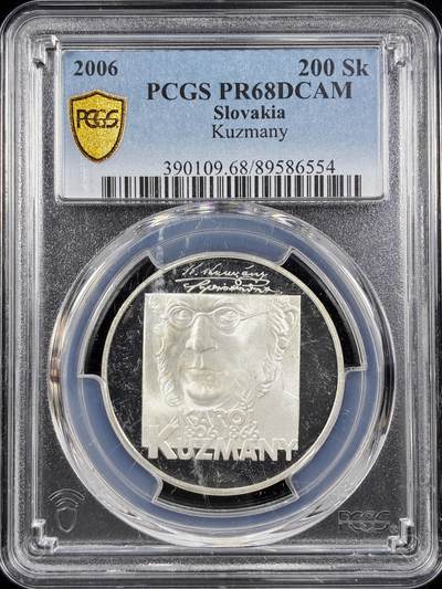 【雨安】【直播拍卖】【第0124期-评级币章】2026-01-17 周六 19:30 - [评级现代] Slovakia 斯洛伐克 200克朗 2006年 物理学家 PCGS-PR68DCAM 精制币