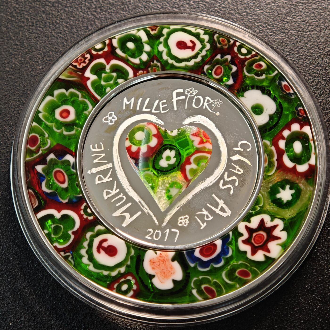 【德藏】世界币章拍卖第162期（拍品征集中~欢迎藏友联系）  2017年 库克玻璃艺术高浮雕彩色精制纪念大银币 原盒 原证书 65mm 20g 999银