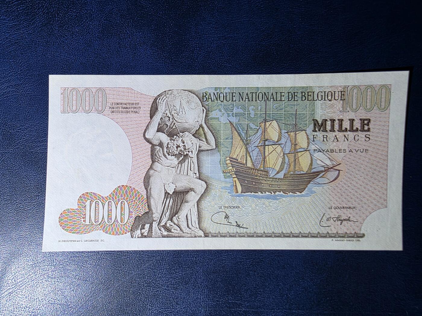 叁拾收藏第34期 比利时1975年1000法郎  大力神  AU