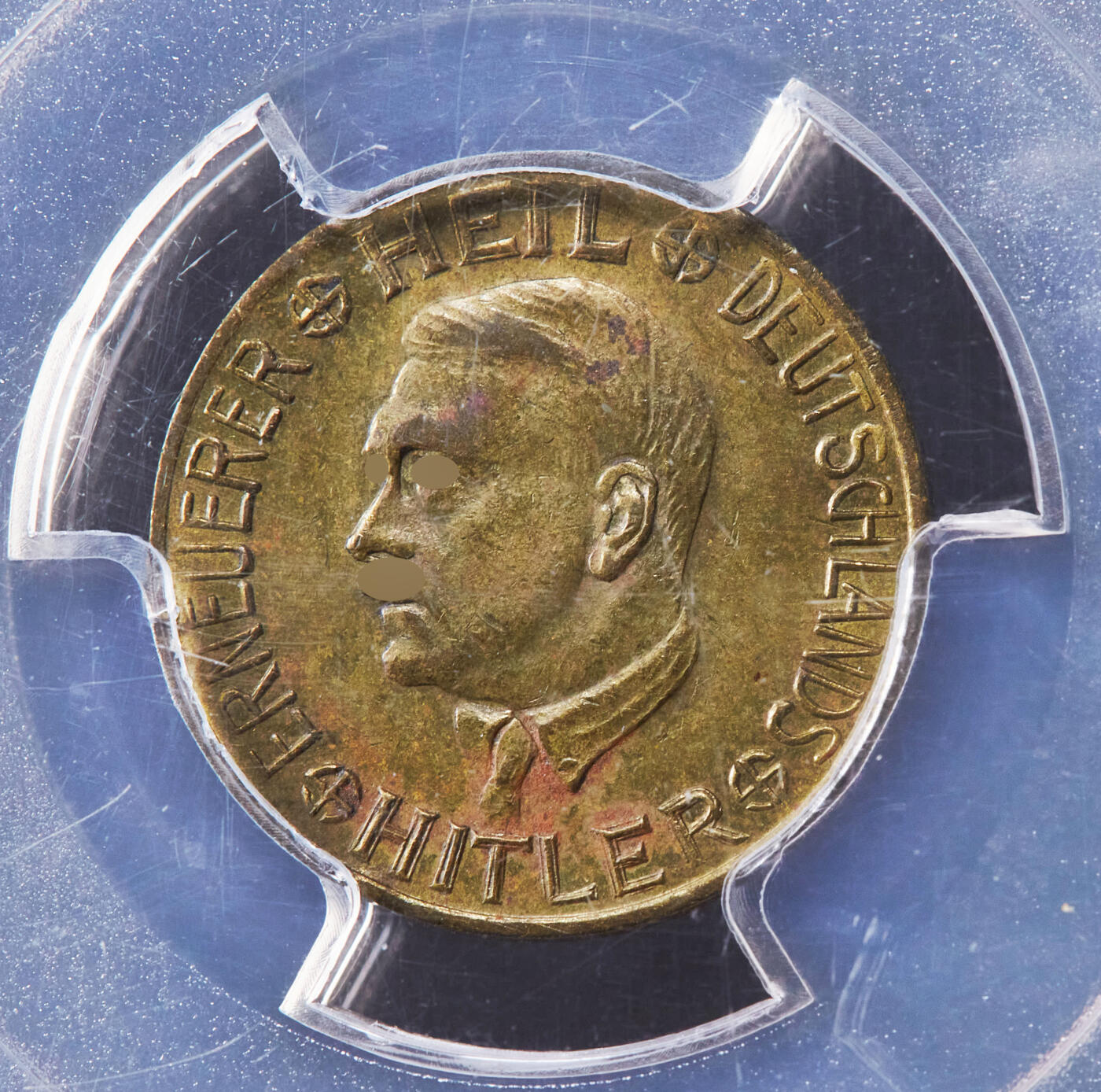 【俄甄集藏】“万象更新、马呈祥瑞”迎新春俄甄精品场-2026年(047)01-21 星期三 晚 19:30 全场包邮 德国第三帝国1938年总理头像30芬尼代用铜币，PCGS MS62，原图联系客服或前往对应官网进行查询