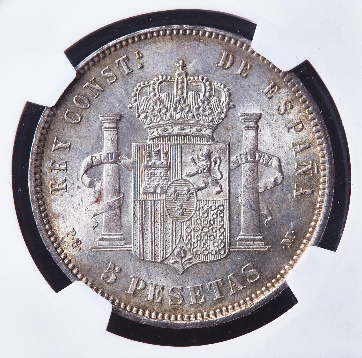 【俄甄集藏】“万象更新、马呈祥瑞”迎新春俄甄精品场-2026年(047)01-21 星期三 晚 19:30 全场包邮 西班牙1892年阿方索十三世小孩儿哥大波浪头型PGM版5比塞塔大银币，NGC MS64，顶级黄油环彩包浆，转光品相，少见高分，状态难得，季军