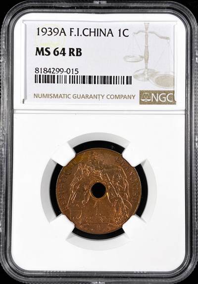 【雨安】【直播拍卖】【第0124期-评级币章】2026-01-17 周六 19:30 - [评级亚洲] French Indo China 法属印支 百分之一 1939年  NGC-MS64