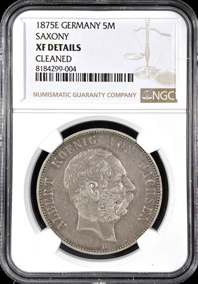 【雨安】【直播拍卖】【第0124期-评级币章】2026-01-17 周六 19:30 - [评级德国] Germany 德国 帝国 J.125 萨克森 5马克 (1891-1902) 阿尔伯特 1875年  NGC-XF