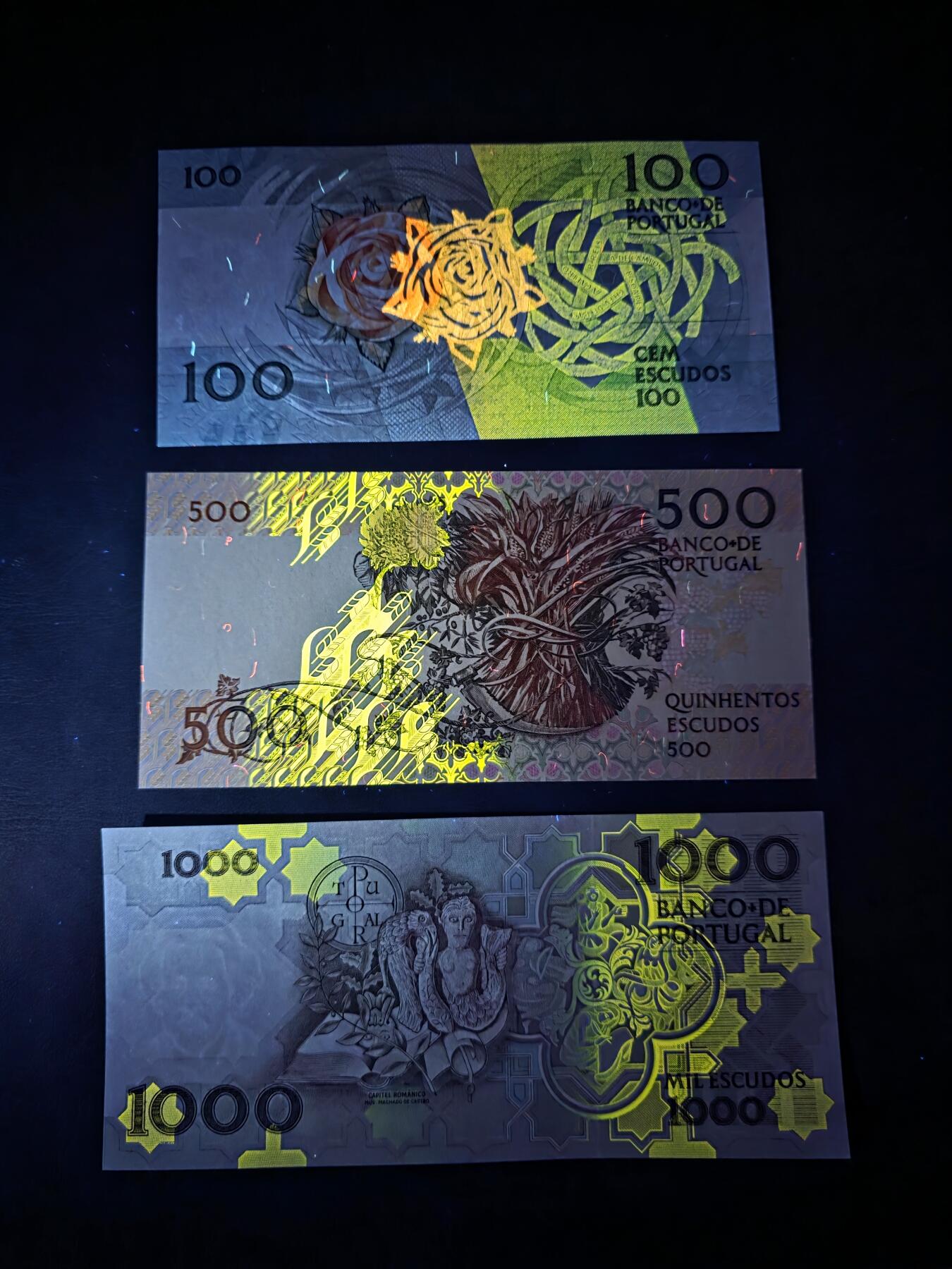 叁拾收藏第34期 葡萄牙 100.500.1000  埃斯库多  3张  UNC