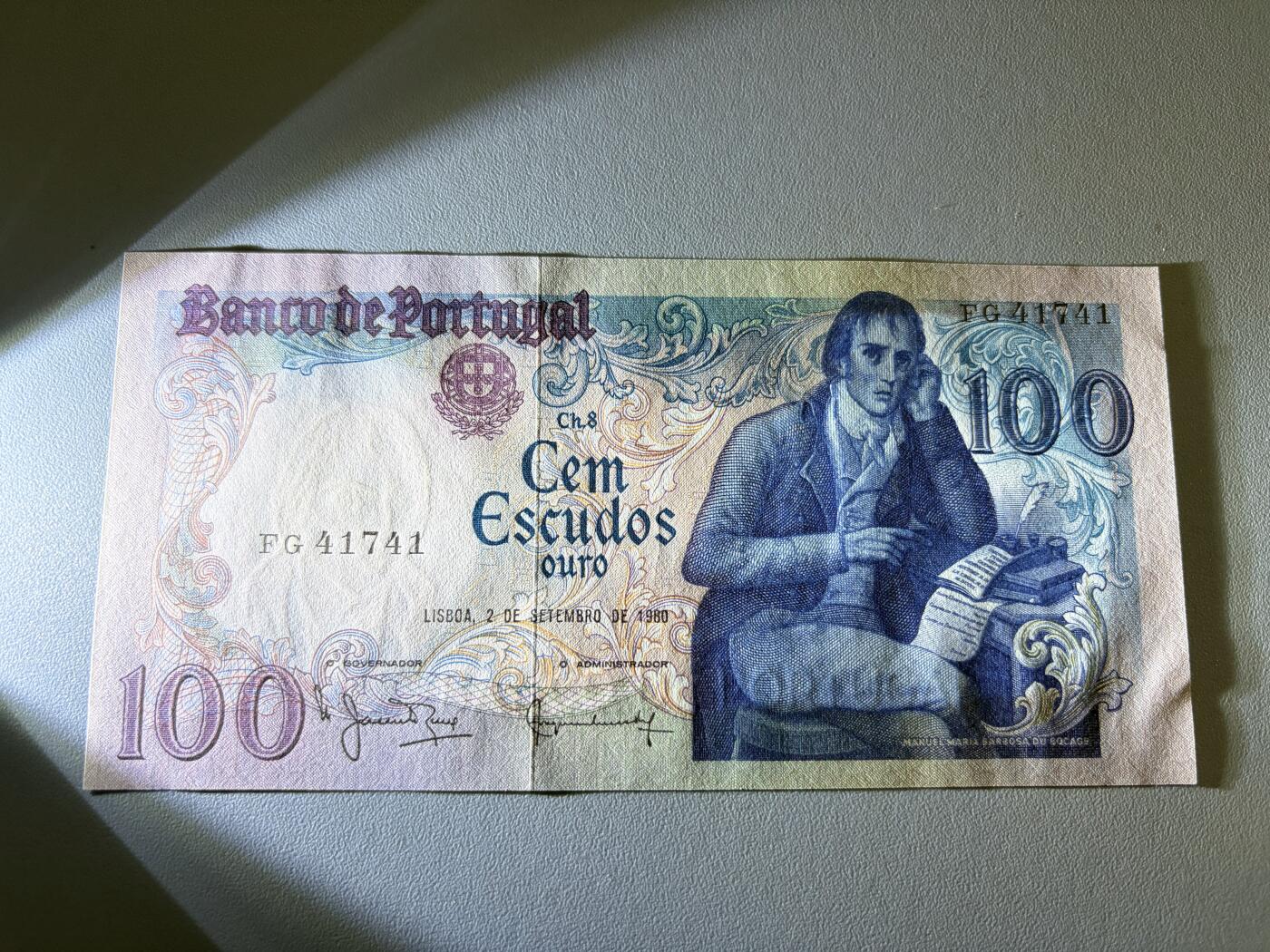 咖啡豆•收藏 2026年Jan_21th世界各国纸币拍卖 葡萄牙 1980年 100埃斯库多 全新UNC 外国纸币