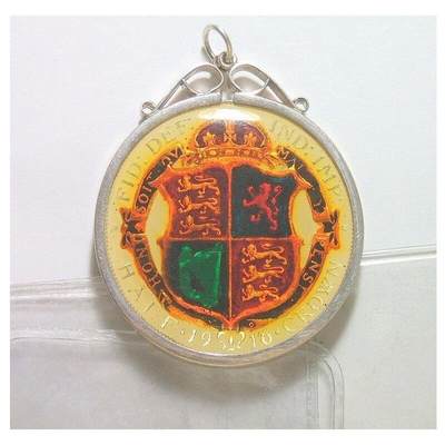 【银】纯手工银 英国1916年乔治五世银币 珐琅彩镀金高浮雕精制银币章吊坠 33MM 19克 【银】纯手工银 英国1916年乔治五世银币 珐琅彩镀金高浮雕精制银币章吊坠 33MM 19克