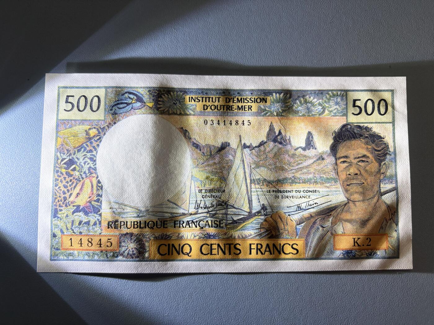 咖啡豆•收藏 2026年Jan_21th世界各国纸币拍卖 塔希提 1985年 500法郎 全新UNC 外国纸币