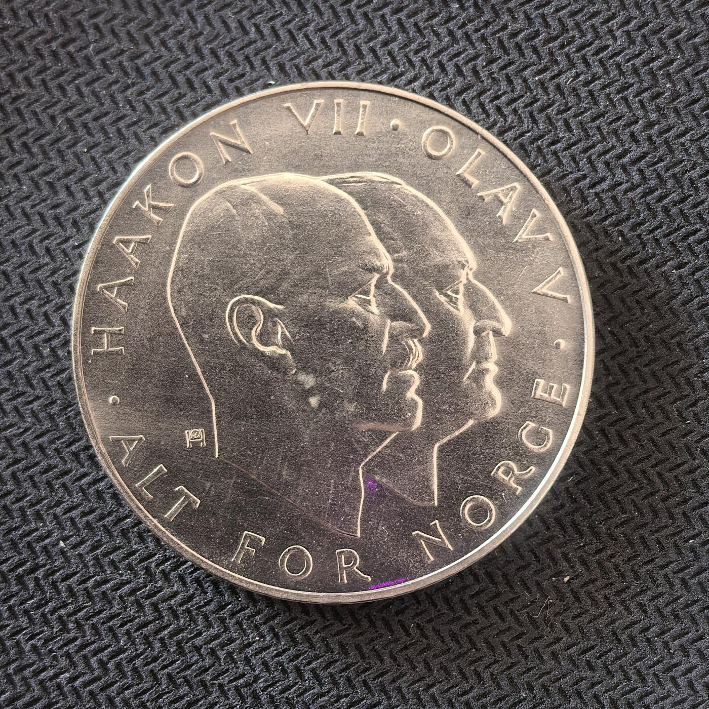 道一币馆币章第一百六十三场 挪威1970年反法西斯胜利25周年25克朗银币  29g 875s