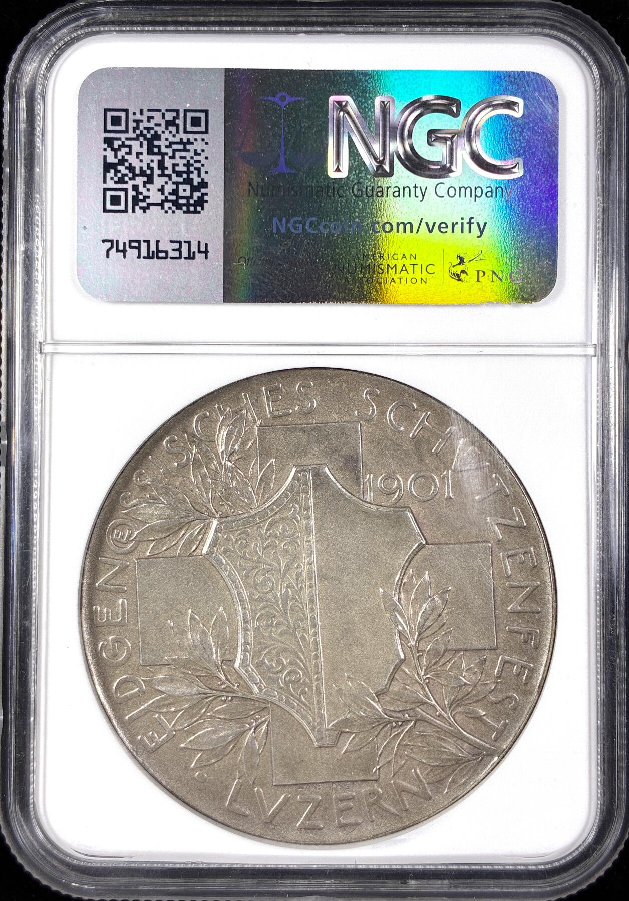 【雨安】【直播拍卖】【第0124期-评级币章】2026-01-17 周六 19:30 [评级章] Switzerland [章] 瑞士 1901年 射击节 卢塞恩 Luzern 银章  NGC-MS64