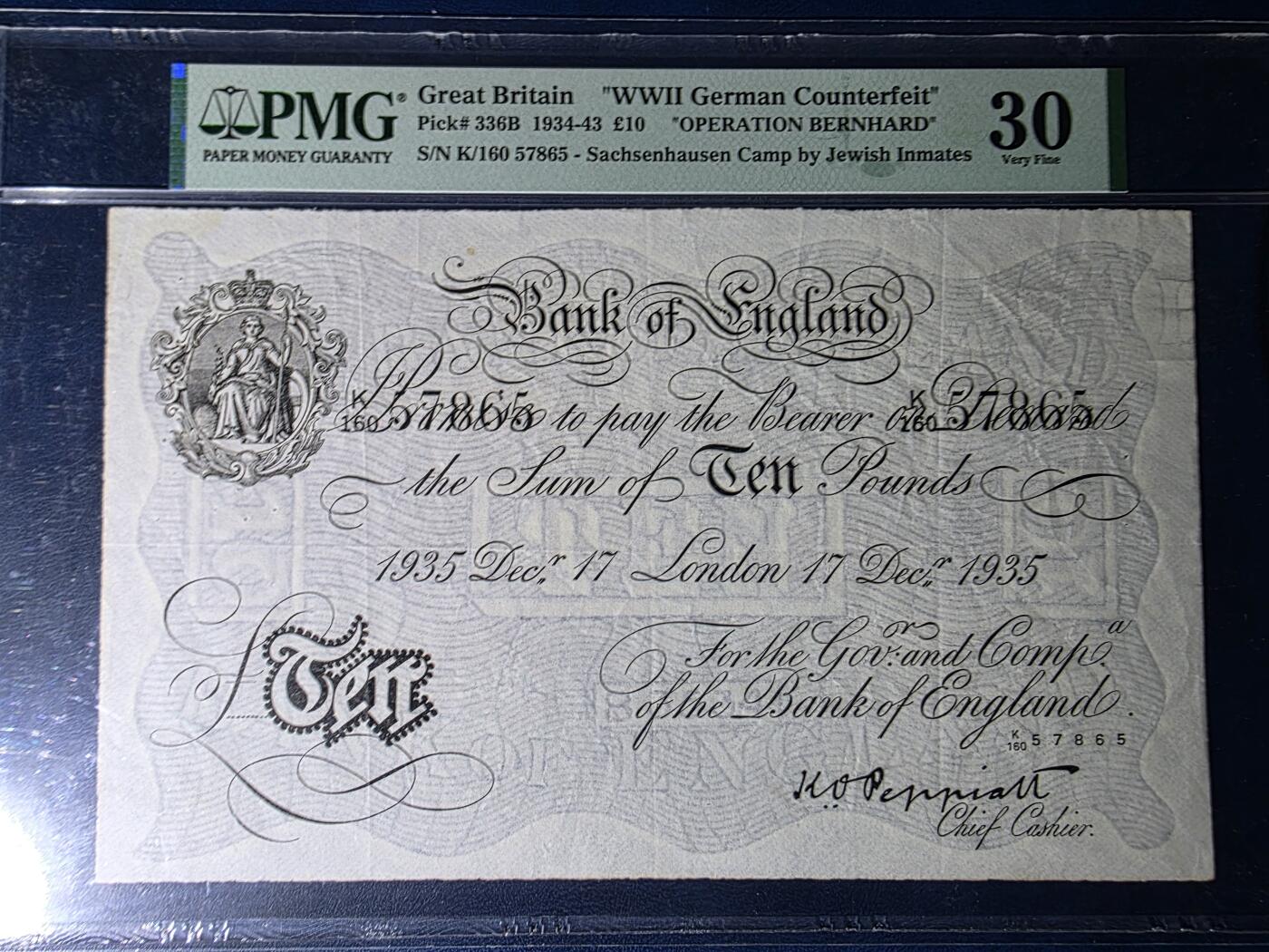 叁拾收藏第34期 英国1935年 德国印 白镑10镑  PMG30