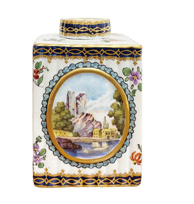 上海拍卖行2025年秋季古董珍玩拍卖会 - 19世纪欧洲手绘花卉风景描金茶叶罐(H:11.5cm)