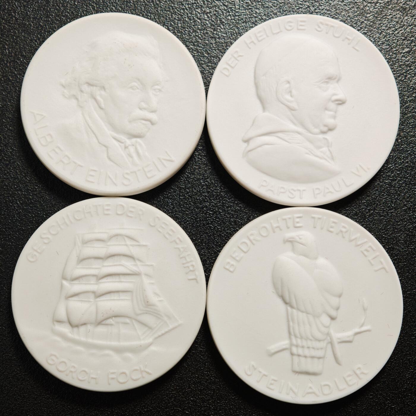 【德藏】世界币章拍卖第162期（拍品征集中~欢迎藏友联系） 4枚一组 德国迈森白色陶瓷纪念章 详细尺寸请看拍品介绍