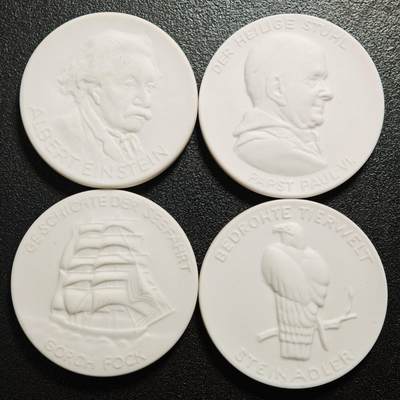 【德藏】世界币章拍卖第162期（拍品征集中~欢迎藏友联系） - 4枚一组 德国迈森白色陶瓷纪念章 详细尺寸请看拍品介绍