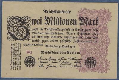 德国1923年200万(2000000)马克 P-104e G型水印(格子纹) 实物图 八五品  - 德国1923年200万(2000000)马克 P-104e G型水印(格子纹) 实物图 八五品 