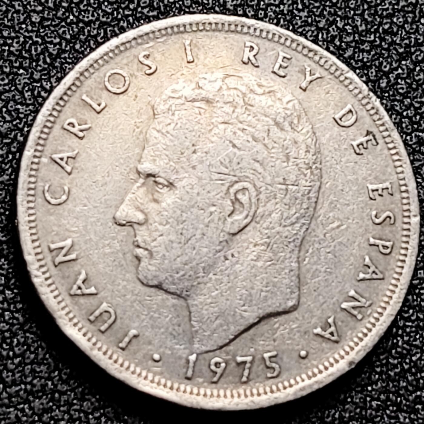 泉币菌-第170场- 精品福利场 西班牙1975年 5比塞塔镍币 卡洛斯一世 23mm  西班牙国徽