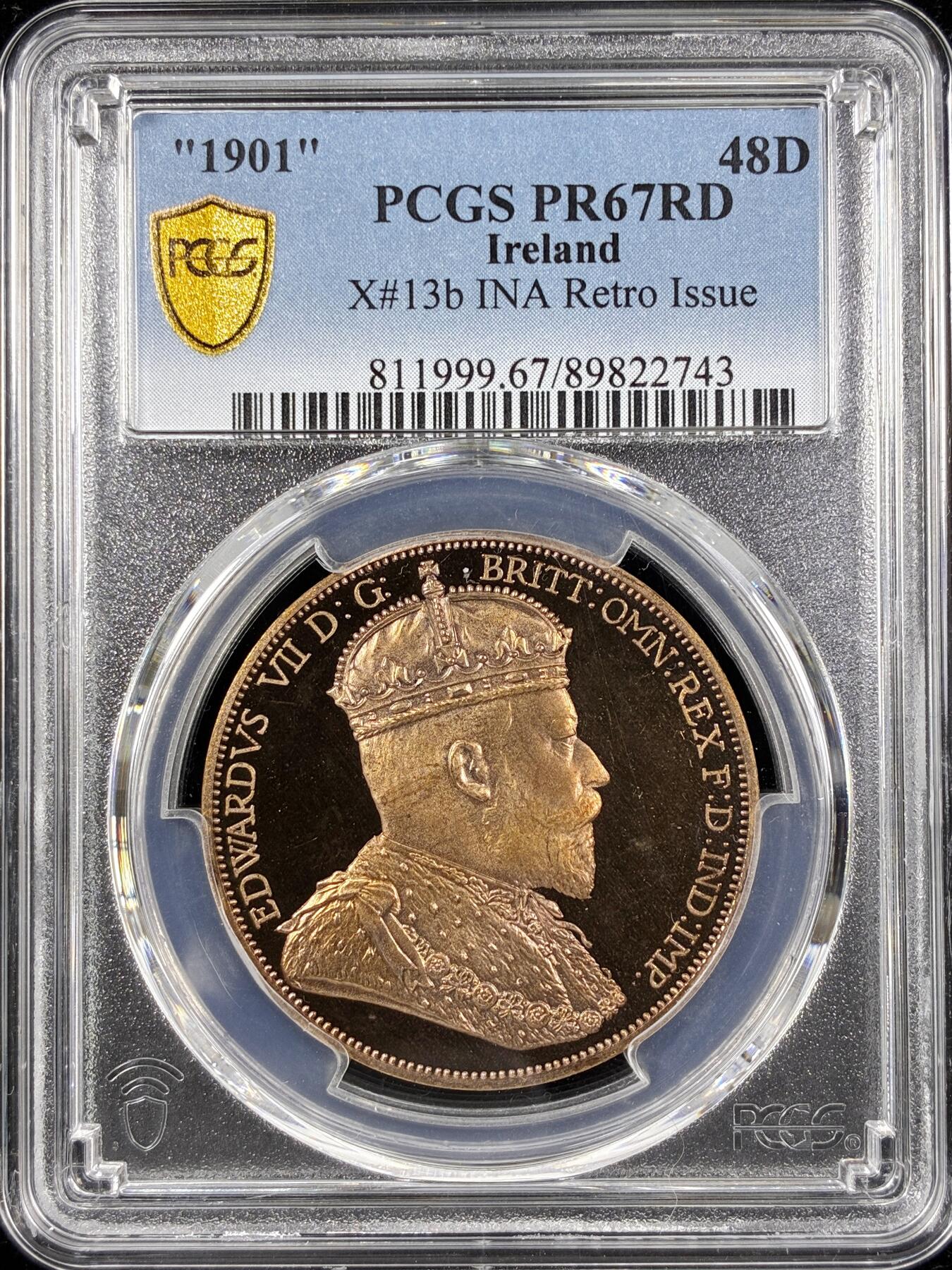 【雨安】【直播拍卖】【第0124期-评级币章】2026-01-17 周六 19:30 [评级欧洲] Ireland 爱尔兰 48D 1901年 爱德华七世 X#13b 精制 PCGS-PR67RD 精制币