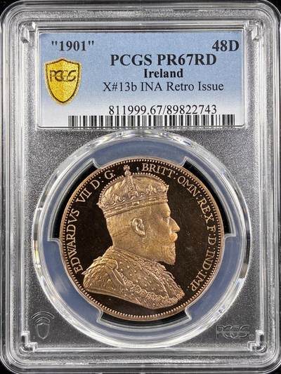 【雨安】【直播拍卖】【第0124期-评级币章】2026-01-17 周六 19:30 - [评级欧洲] Ireland 爱尔兰 48D 1901年 爱德华七世 X#13b 精制 PCGS-PR67RD 精制币