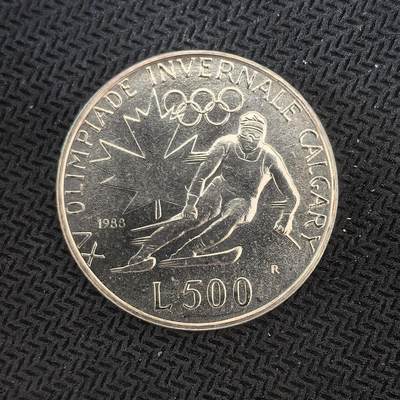 道一币馆币章第一百六十三场 - 圣马力诺1988年卡尔加里冬奥会500里拉银币  11g 835s