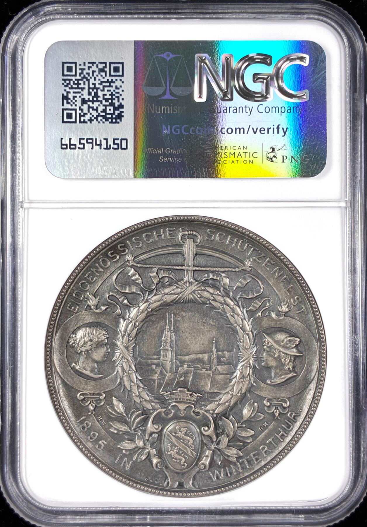 【雨安】【直播拍卖】【第0124期-评级币章】2026-01-17 周六 19:30 [评级章] Switzerland [章] 瑞士 1895年 射击节 苏黎世 Zurich-Winterthur 银章  NGC-MS62