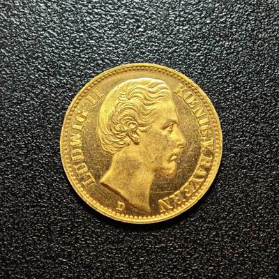 【德藏】世界币章拍卖第162期（拍品征集中~欢迎藏友联系） - 1874年(后铸) 德国巴伐利亚20马克金币 含金量：91.56% 直径约：22.5mm；重约：8g