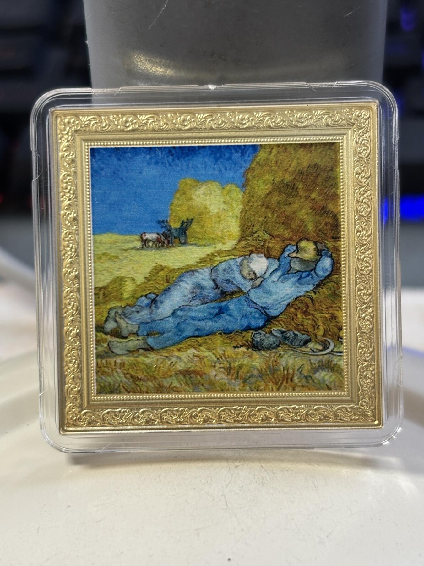 第188期拍卖 纽埃2023年世界名画系列梵高午睡1盎司镀金彩银币，999银镀金，1盎司，发行999枚