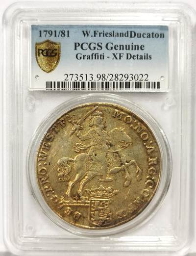 博洋堂世界钱币拍卖第162期（全场包邮） - PCGS XF 荷兰1791/81年西弗里斯兰省1杜卡特马剑大银币，少见骑字年份，金色包浆