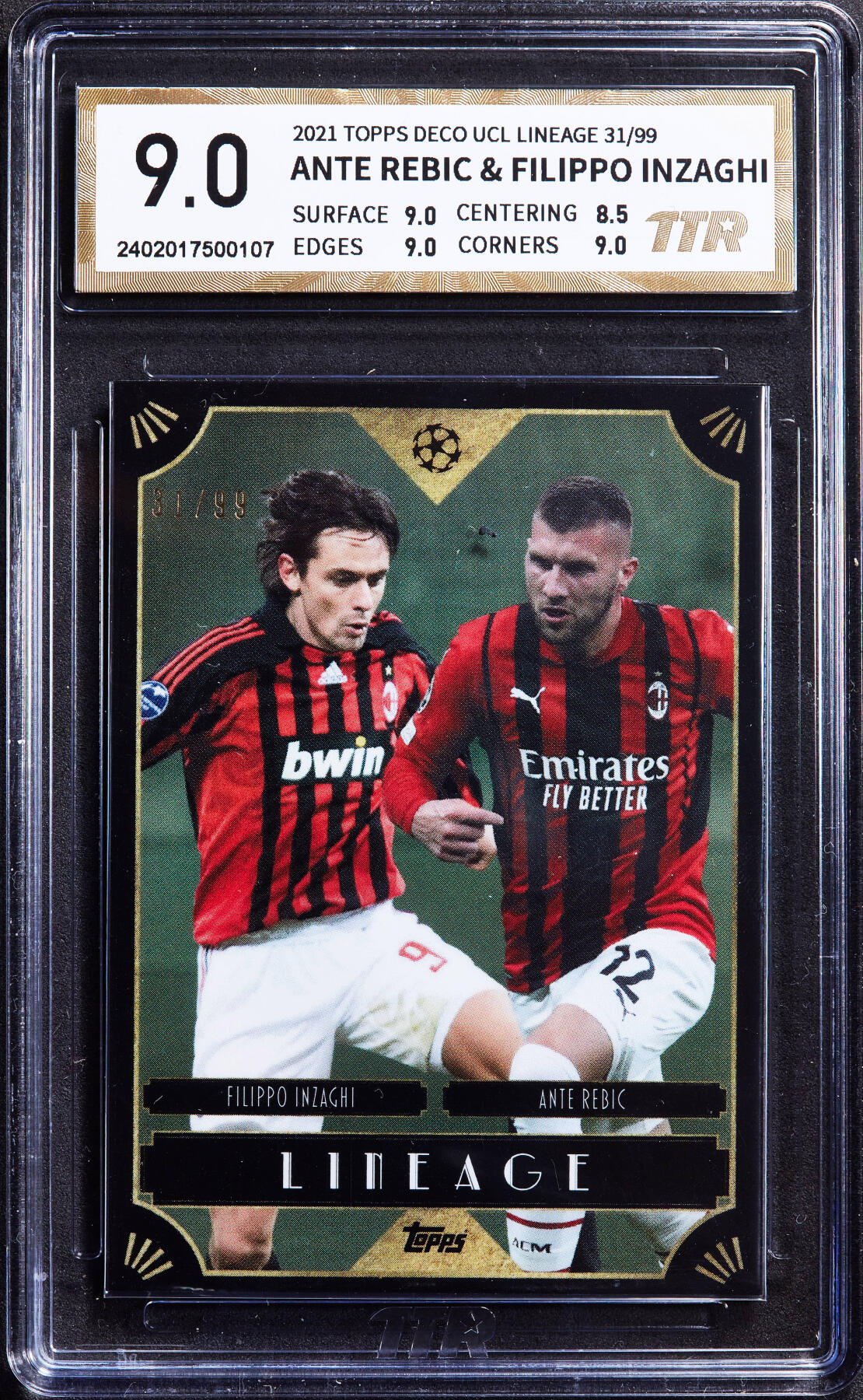 【俄甄集藏】“万象更新、马呈祥瑞”迎新春俄甄精品场-2026年(047)01-21 星期三 晚 19:30 全场包邮 卡片-Topps意大利AC米兰足球队明星菲利普·因扎吉与安特·雷比奇，TTR 9.0，2021年限量版，31/99