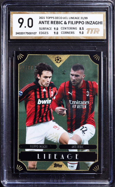 【俄甄集藏】“万象更新、马呈祥瑞”迎新春俄甄精品场-2026年(047)01-21 星期三 晚 19:30 全场包邮 - 卡片-Topps意大利AC米兰足球队明星菲利普·因扎吉与安特·雷比奇，TTR 9.0，2021年限量版，31/99