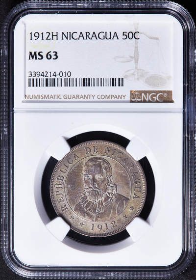 【俄甄集藏】“万象更新、马呈祥瑞”迎新春俄甄精品场-2026年(047)01-21 星期三 晚 19:30 全场包邮 - 尼加拉瓜1912年民族英雄吉尔·冈萨雷斯·德·阿维拉头像H版50分银币，NGC MS63，喜敦造币厂独年版，黄油酱彩老包浆，太阳脸与马德雷山脉设计经典，状态难得