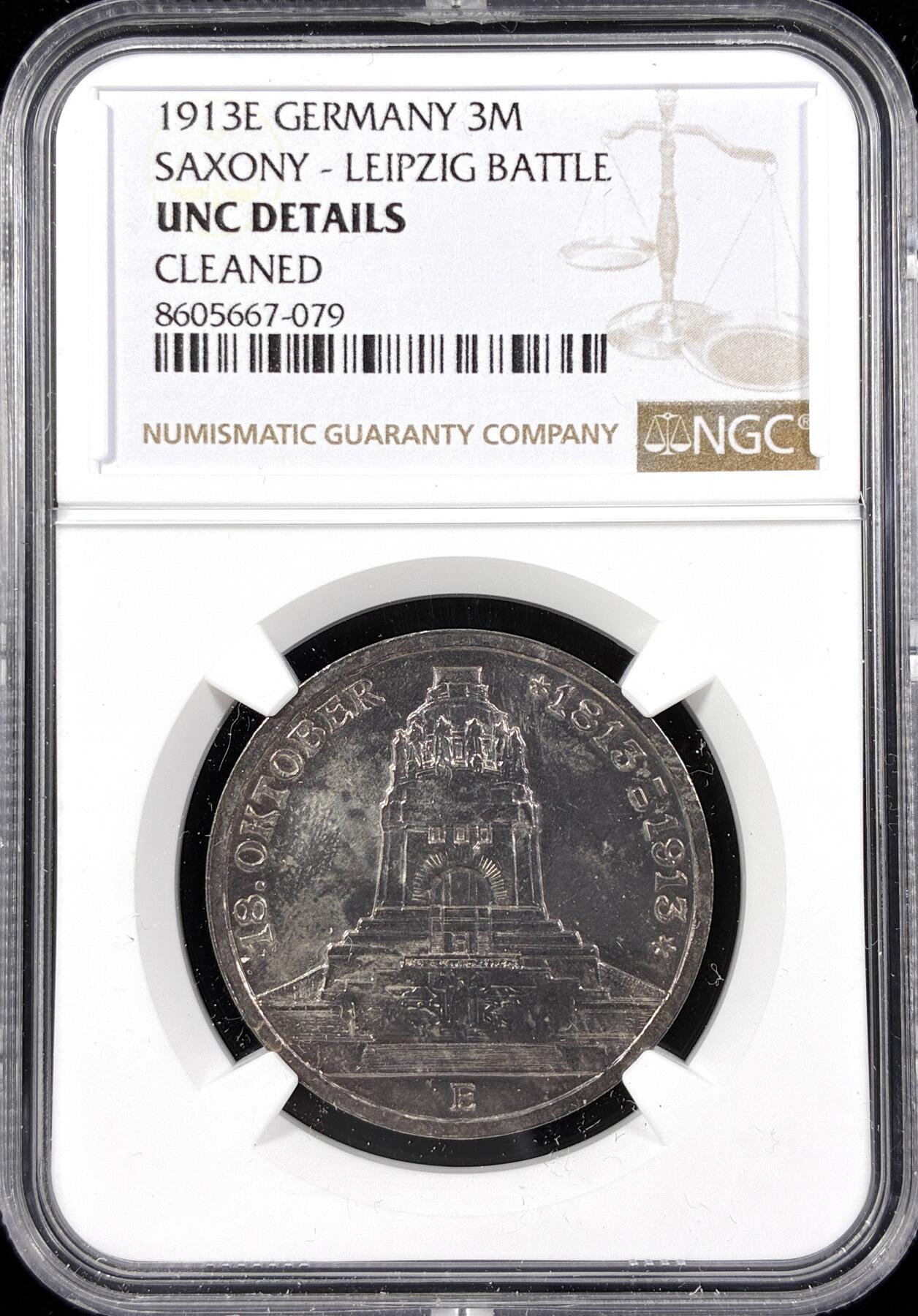 【雨安】【直播拍卖】【第0124期-评级币章】2026-01-17 周六 19:30 [评级德国] Germany 德国 帝国 萨克森 3马克 (1913) 莱比锡建功碑 1913年  NGC-UNC