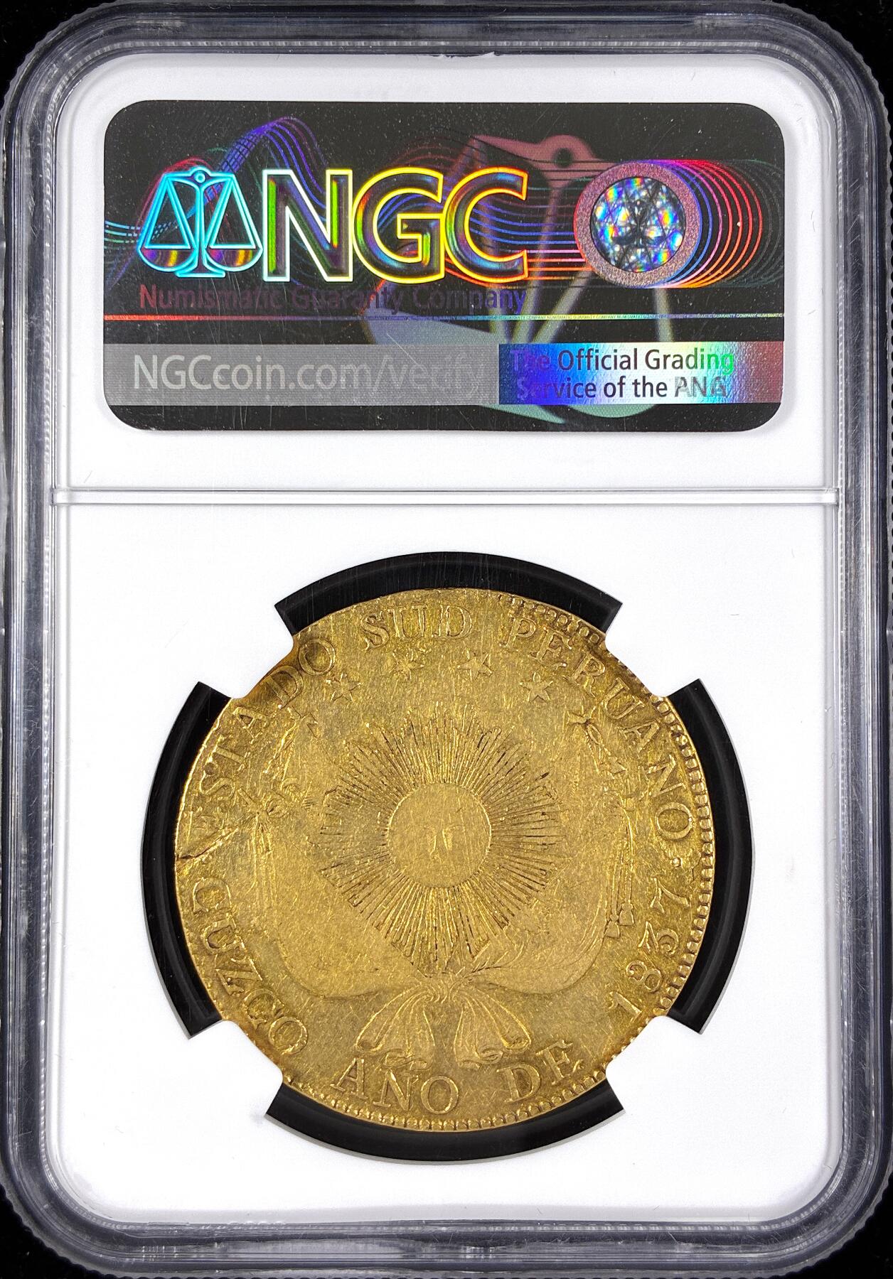 【雨安】【直播拍卖】【第0124期-评级币章】2026-01-17 周六 19:30 [评级金铂] Peru [金币] 秘鲁 南秘鲁 8埃斯库多 1837年  NGC-AU50