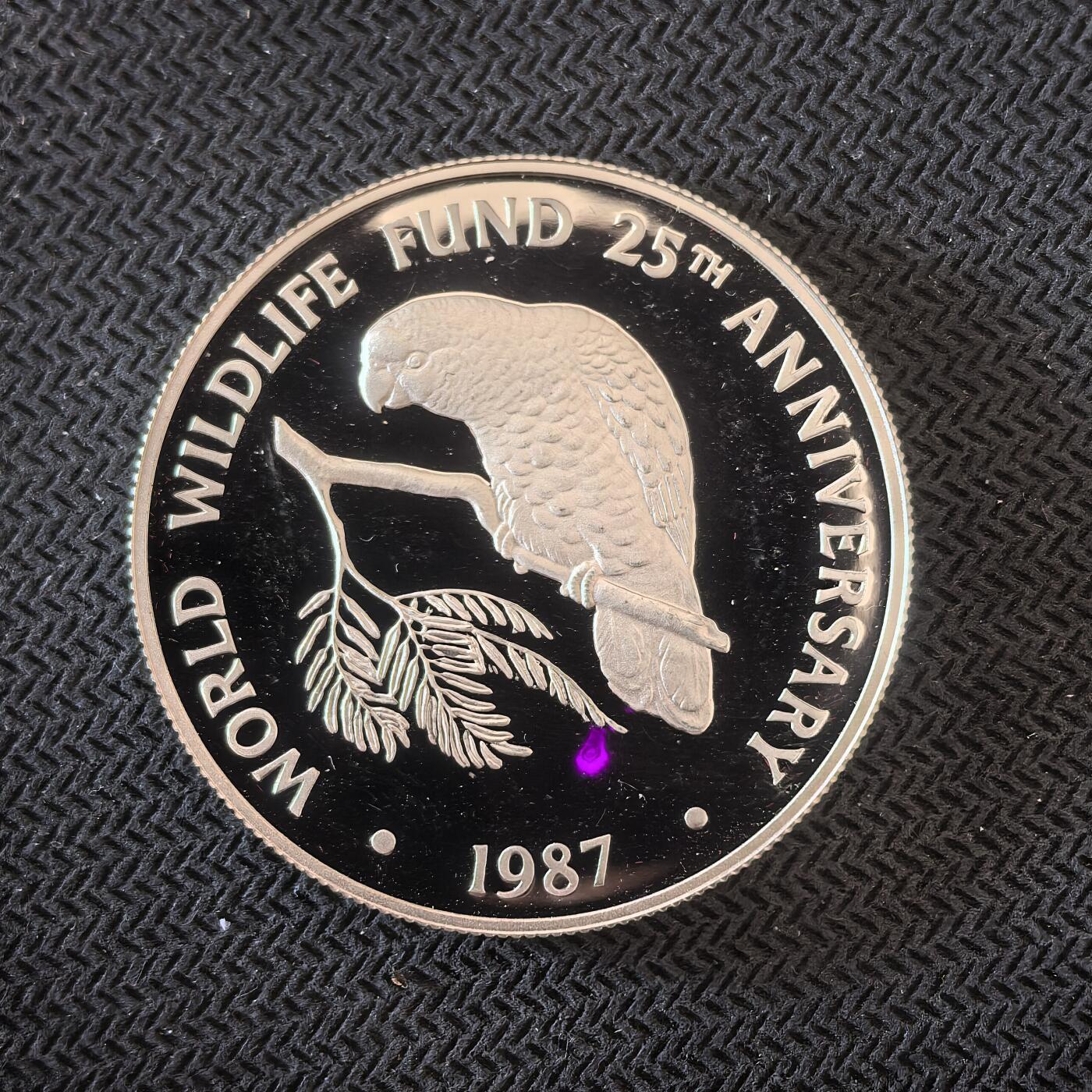 道一币馆币章第一百六十三场 开曼群岛1987年世界自然基金会25周年纪念5元银币 28.28g 925s