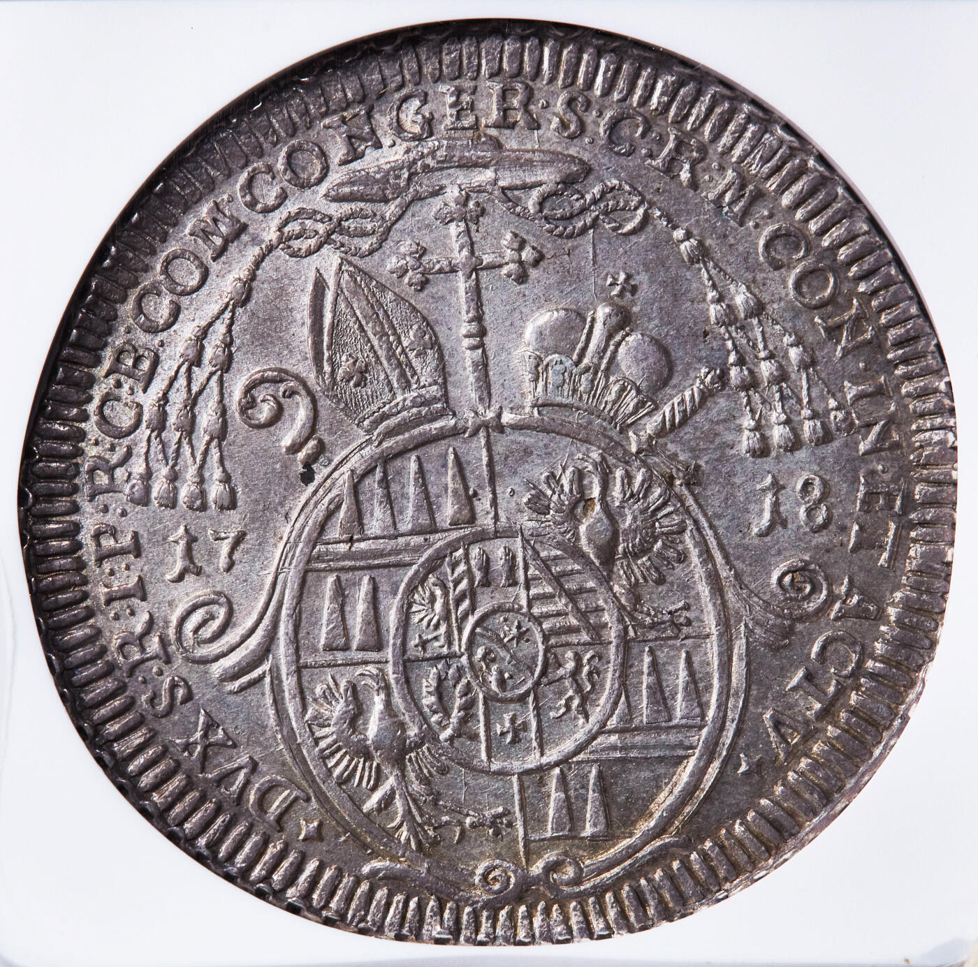 【俄甄集藏】“万象更新、马呈祥瑞”迎新春俄甄精品场-2026年(047)01-21 星期三 晚 19:30 全场包邮 神圣罗马帝国-奥地利奥洛穆茨主教区1718年沃尔夫冈·汉尼拔·冯·施拉滕巴赫主教亲王1泰勒大银币，NGC MS63，原味老包浆，细节犀利无可挑剔，稀有品种，唯一冠军分