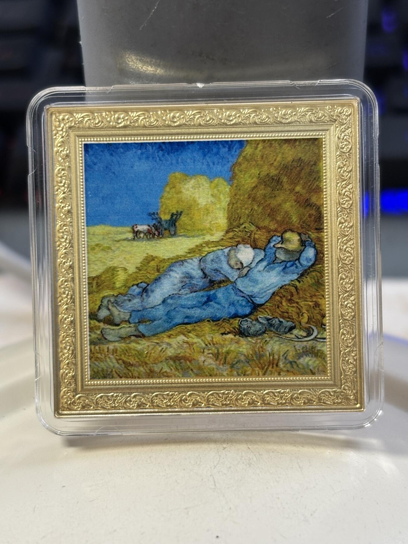 第188期拍卖 纽埃2023年世界名画系列梵高午睡1盎司镀金彩银币，999银镀金，1盎司，发行999枚