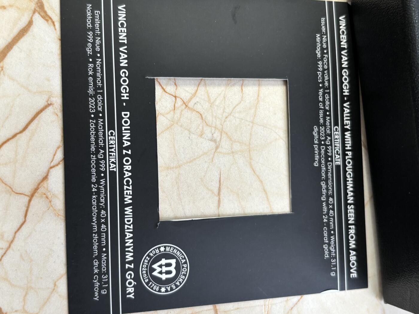 第188期拍卖 纽埃2023年名画《从上面看到的农夫山谷》彩色银币，1盎司999银，发行999枚