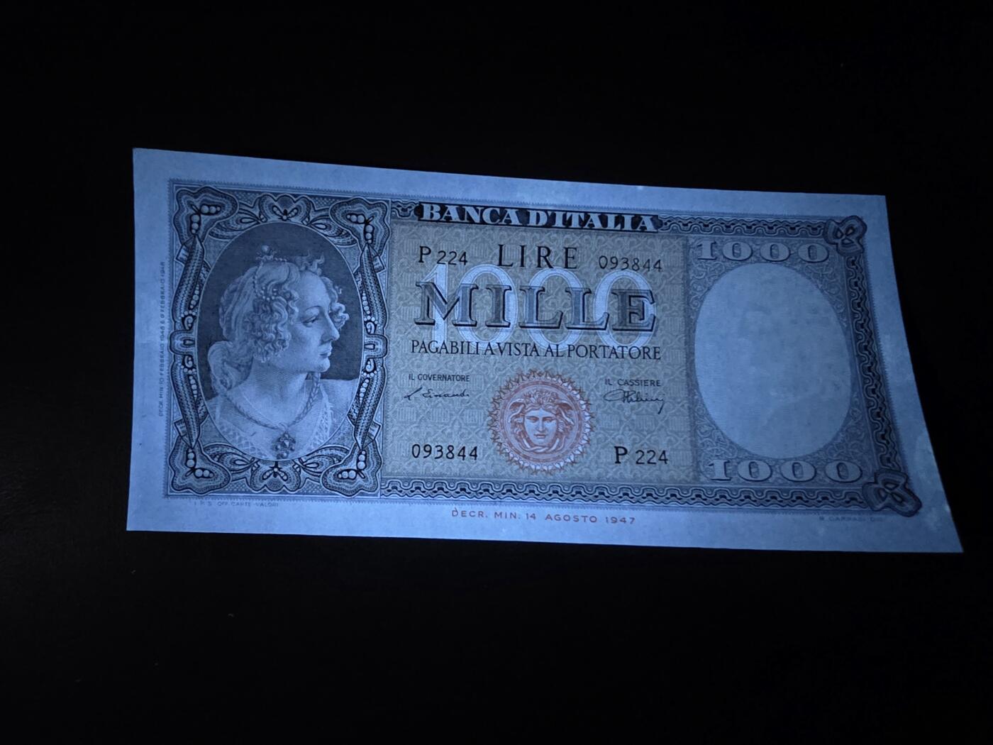 叁拾收藏第34期 意大利1947年1000里拉  UNC