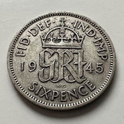 🌹外币初藏🌹🐯2026年第8场  每周二四六晚8️⃣点 接代拍 - 英国1945年6便士银币 2.8克50%银 a