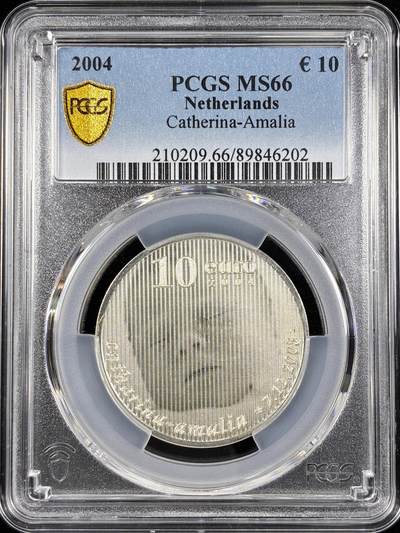 【雨安】【直播拍卖】【第0124期-评级币章】2026-01-17 周六 19:30 - [评级欧元] Netherlands 欧元 荷兰 10欧元 2004年 阿玛莉亚公主  PCGS-MS66