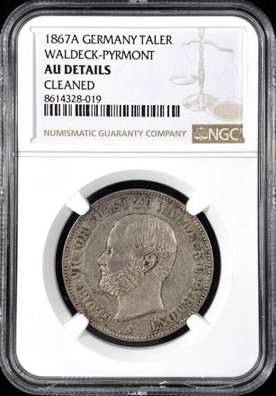 【雨安】【直播拍卖】【第0124期-评级币章】2026-01-17 周六 19:30 - [评级德国] Germany 德国 德意志 1泰勒 Waldeck瓦尔德克 Thun.410 KM#0135 (1859-1867) 格奥尔格·维克多 1867年  NGC-AU