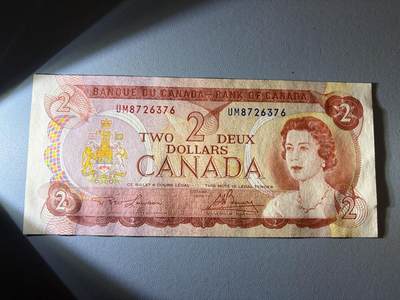 咖啡豆•收藏 2026年Jan_21th世界各国纸币拍卖 - 加拿大 1974年 2元 全新UNC 外国纸币 女王钞