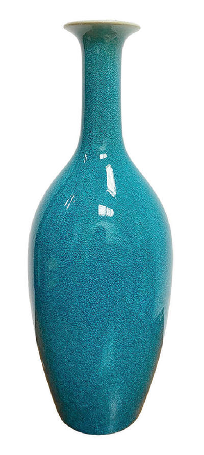 上海拍卖行2025年秋季古董珍玩拍卖会 - 日本山绮光泽作青天釉花瓶(H:27.5cm,原装盒)