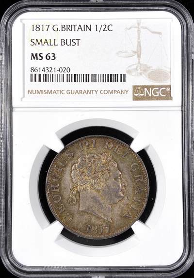 【雨安】【直播拍卖】【第0124期-评级币章】2026-01-17 周六 19:30 - [评级欧洲] Great Britain 英国 1/2克朗 1817年 乔治三世  NGC-MS63