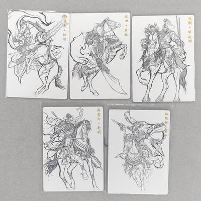 满200包邮！！龙虎卡牌-七二场（满200元包邮，无佣金，每周六结拍，欢迎送拍） - 普卡5张 卡德曼 线稿水浒五虎 一套