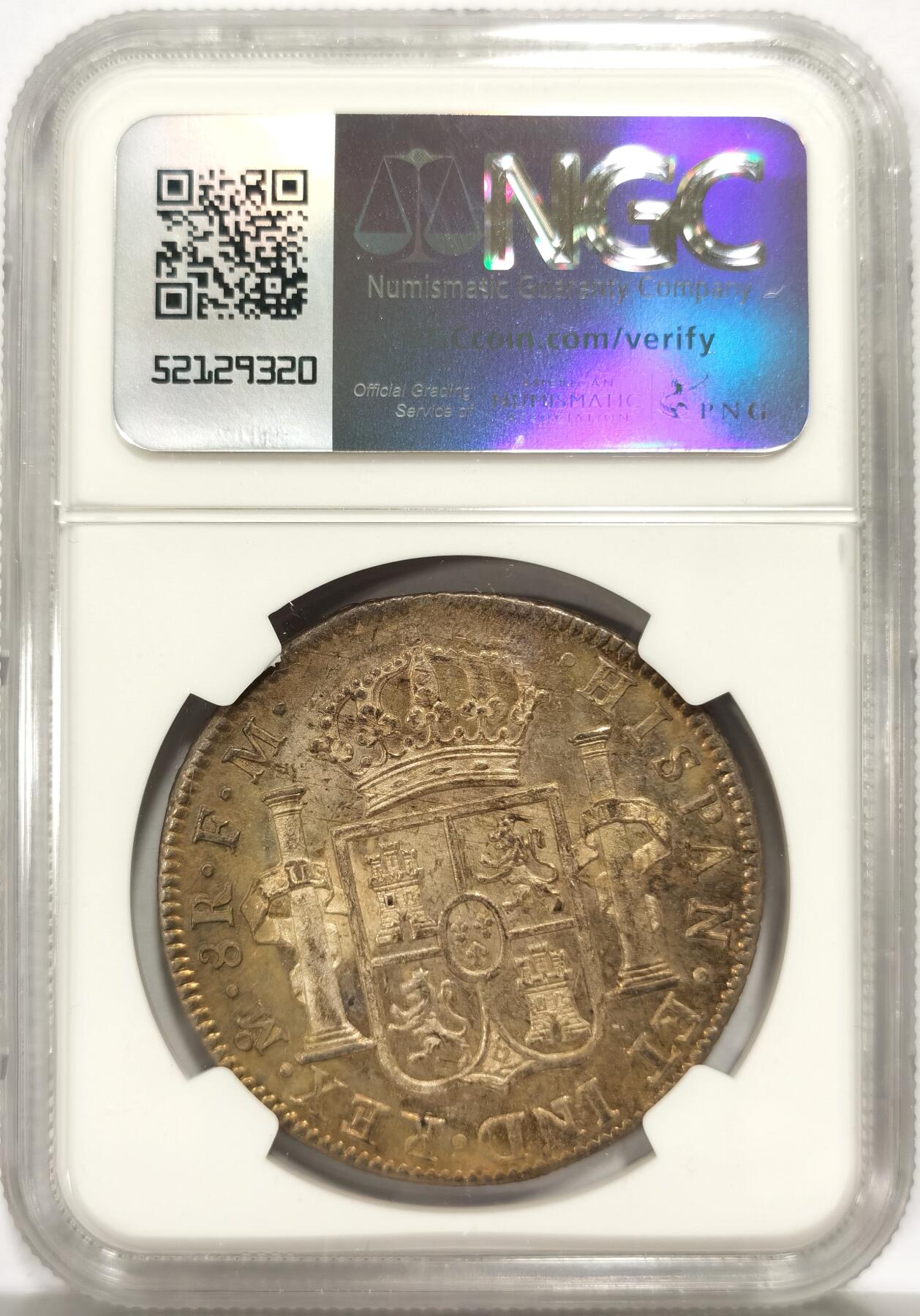 博洋堂世界钱币拍卖第158期（全场包邮） NGC UNC 西属墨西哥1798年FO FM卡洛斯四世双柱银币，深打原味包浆，会处理的可以去搏分