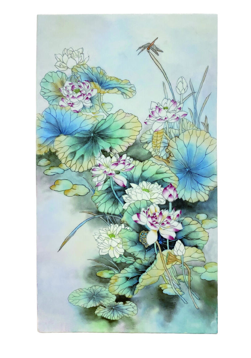 上海拍卖行2025年秋季古董珍玩拍卖会 日本荷塘月色瓷板画(49×27.5cm)