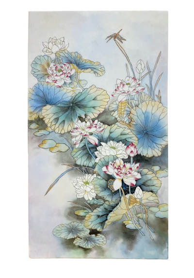 上海拍卖行2025年秋季古董珍玩拍卖会 - 日本荷塘月色瓷板画(49×27.5cm)