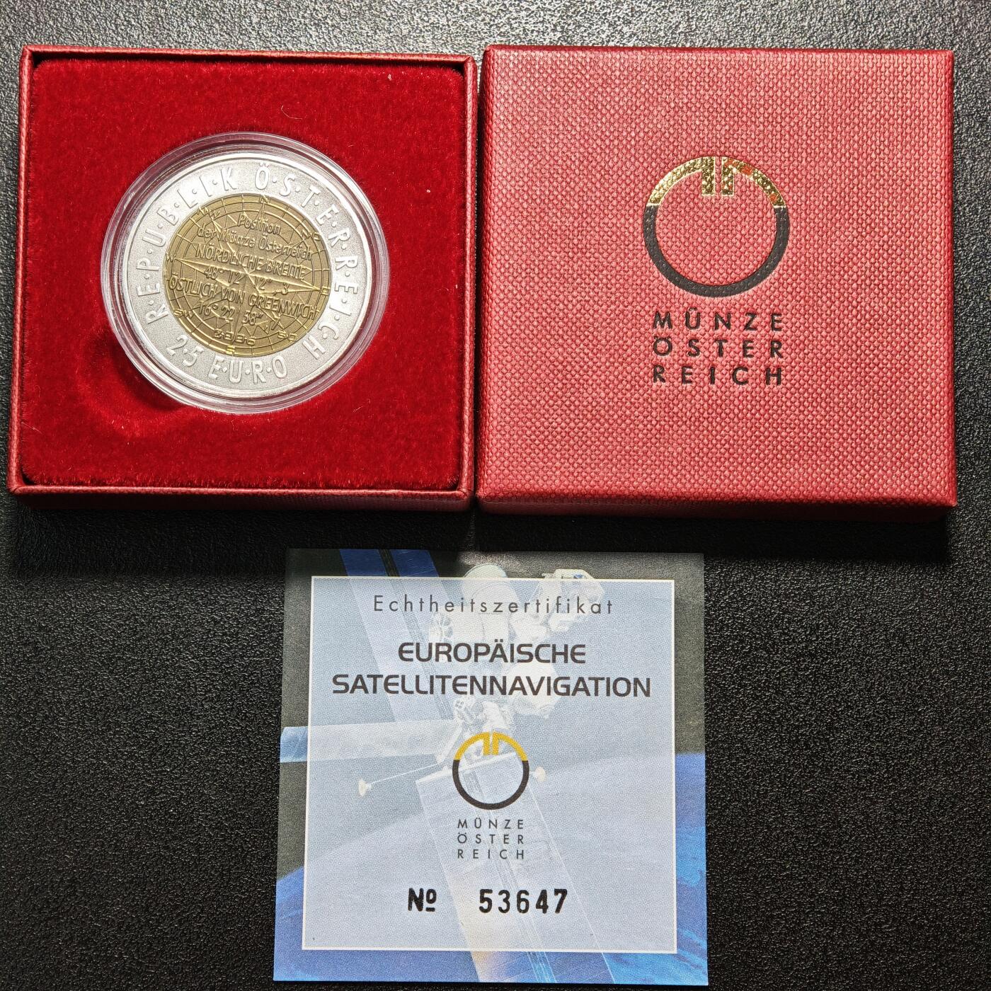 【德藏】世界币章拍卖第162期（拍品征集中~欢迎藏友联系） 2006年 奥地利欧洲卫星导航25欧元银铌纪念币 原盒 带证书
