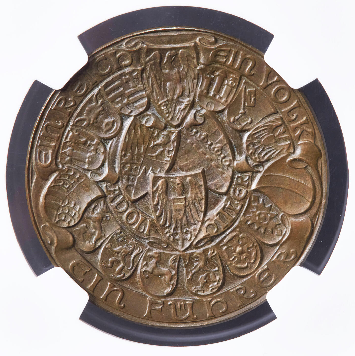 【俄甄集藏】“万象更新、马呈祥瑞”迎新春俄甄精品场-2026年(047)01-21 星期三 晚 19:30 全场包邮 德国第三帝国1938年纪念奥地利合并铜章，NGC MS64，卡尔·哥茨作品，巧克力包浆，铜章稀有