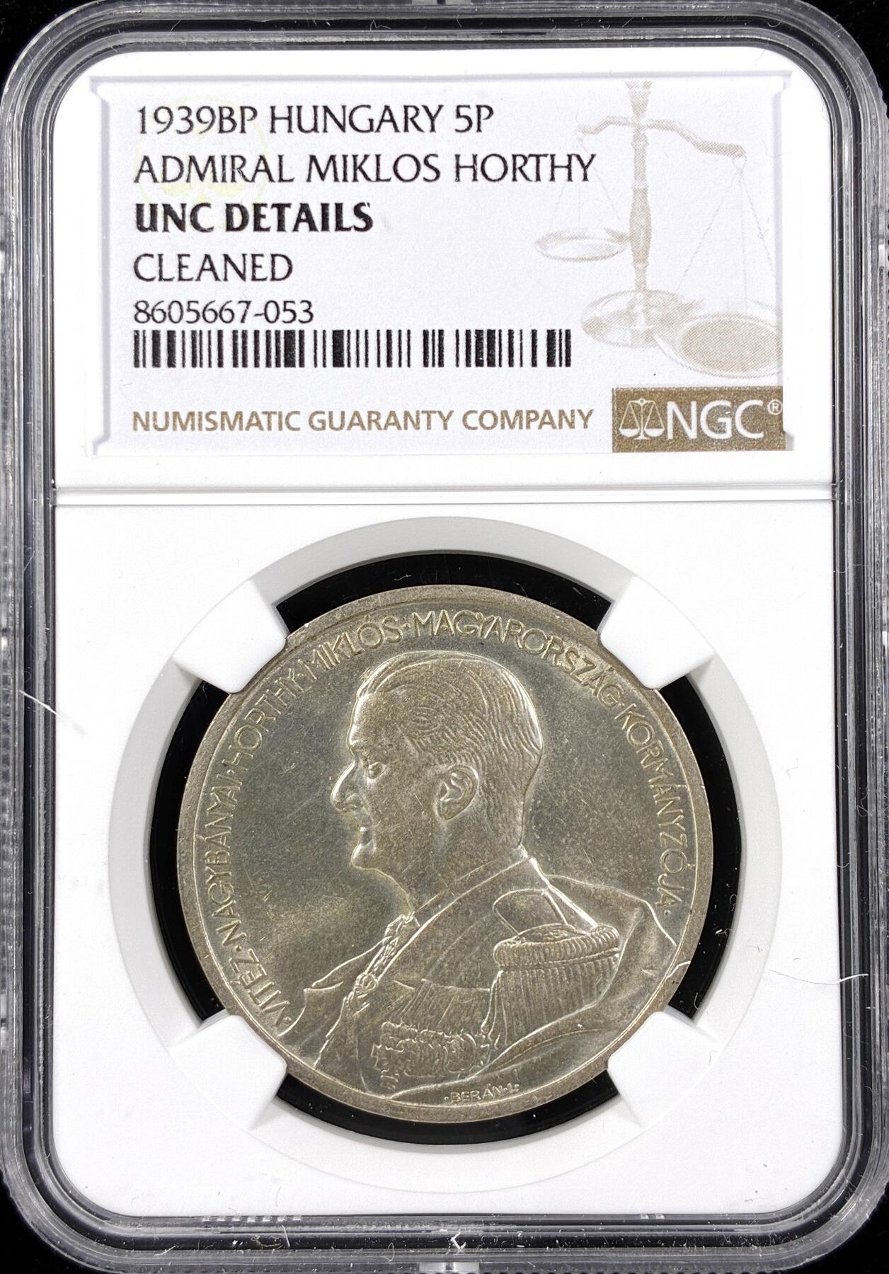 【雨安】【直播拍卖】【第0124期-评级币章】2026-01-17 周六 19:30 [评级欧洲] Hungary 匈牙利 5克朗 1939年 霍尔蒂海军上将  NGC-UNC