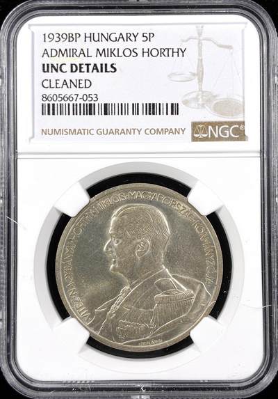【雨安】【直播拍卖】【第0124期-评级币章】2026-01-17 周六 19:30 - [评级欧洲] Hungary 匈牙利 5克朗 1939年 霍尔蒂海军上将  NGC-UNC